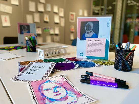 Art making materials related to the program displayed in the Big Ideas Studio. 