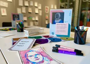 Art making materials related to the program displayed in the Big Ideas Studio. 