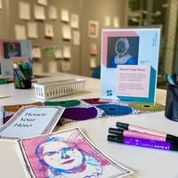 Art making materials related to the program displayed in the Big Ideas Studio. 